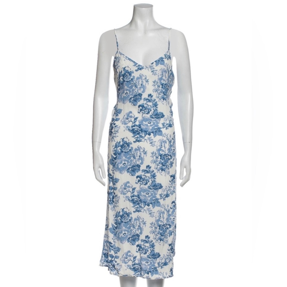 Blue and white floral reformation dress with back tie